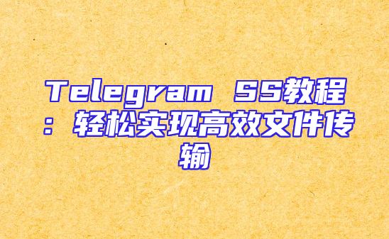 Telegram SS教程：轻松实现高效文件传输