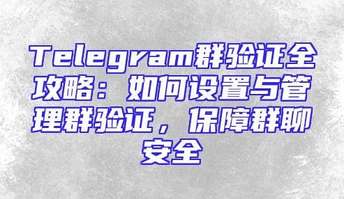 Telegram群验证全攻略：如何设置与管理群验证，保障群聊安全
